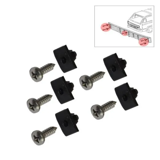 VW Bus T3 Clips & Schrauben Edelstahl für Kühlergrill unten