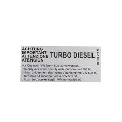 VW Bus T3 Aufkleber "Warnhinweis Motorl Turbo Diesel" silber