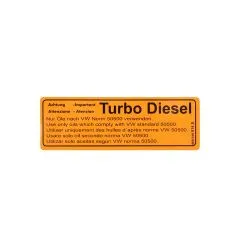 VW Bus T3 Aufkleber "Warnhinweis Motorl Turbo Diesel" orange